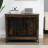 23.6"L x 20"W x 26"H Dog Crate Furniture with Cushion, Wooden Dog Crate Table, Double-Doors Dog Furniture, Dog Kennel Indoor for Small Dog, Dog House,