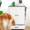 Dog Feeding Station, Dog Food Storage Cabinet with Hidden Dog Bowls, Adjustable Panel, Hooks, for Medium Sized Dogs, White