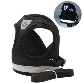 dog Harnesses and dog leash set; Pet Chest Strap Vest Dog Towing Rope Reflective Breathable Dog Rope Pet Supplies Wholesale (Specification (L * W): M, colour: Black)